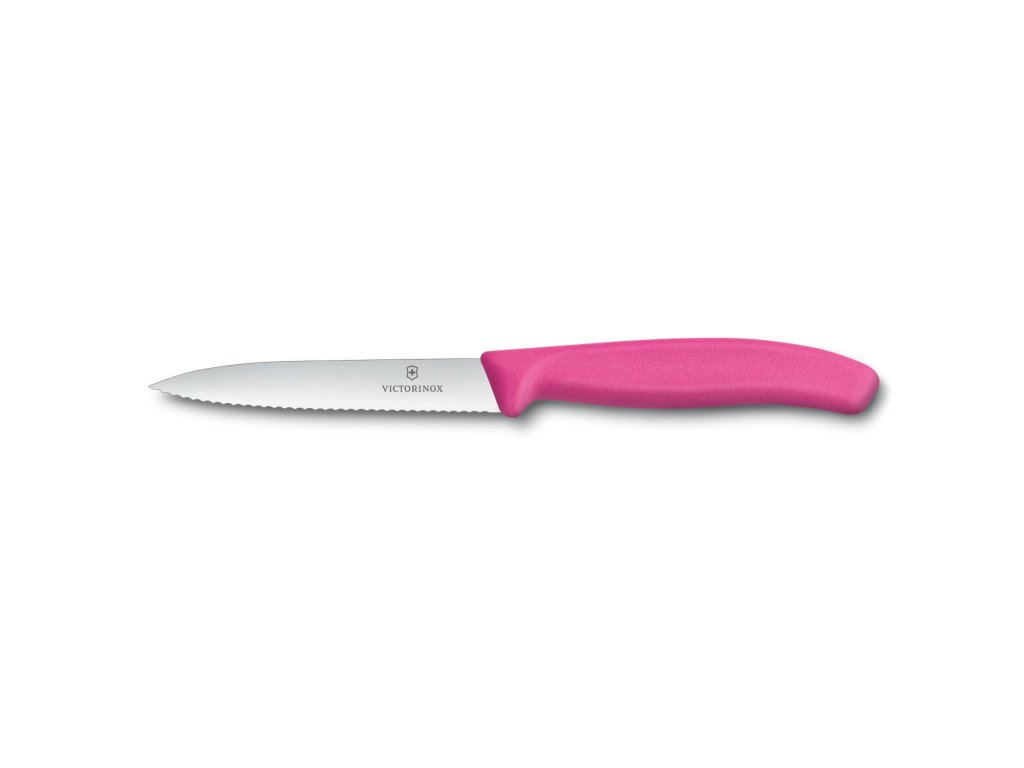 Nůž na zeleninu s vlnkovaným ostřím 10 cm růžový