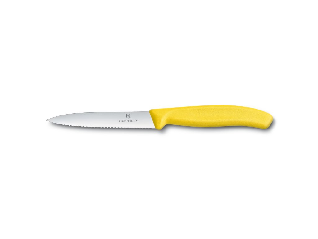 Nůž na zeleninu s vlnkovaným ostřím 10 cm žlutý