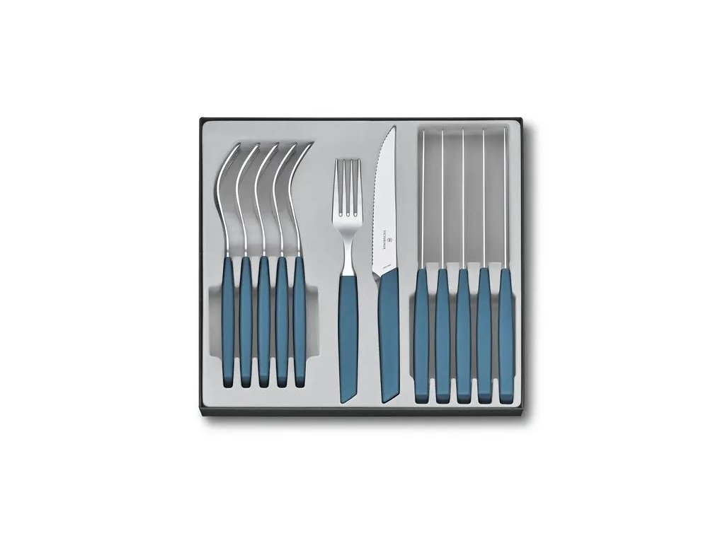 Sada příborů s nožem steakovým Swiss Modern 12 ks modrá