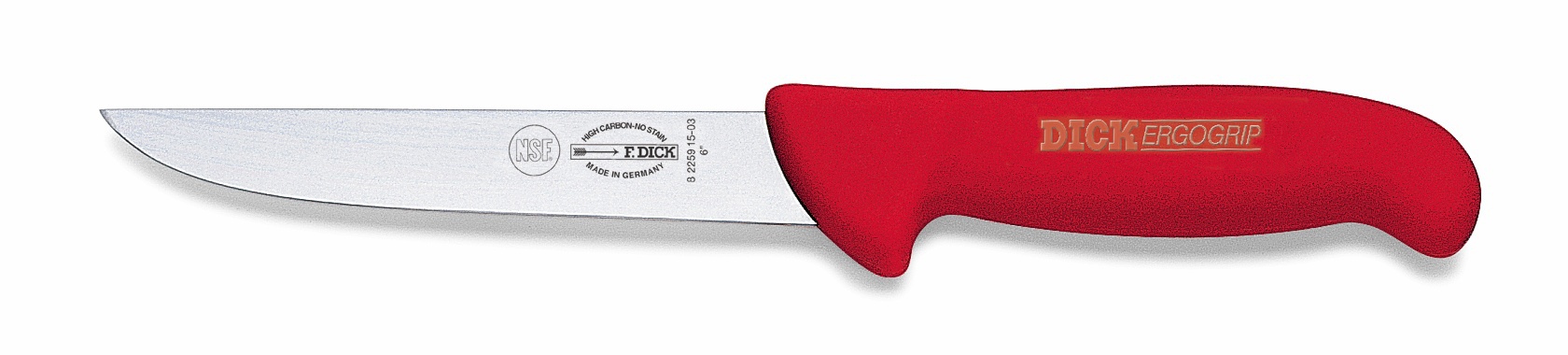 Vykosťovací nůž se širokou čepelí, červený v délce 15 cm