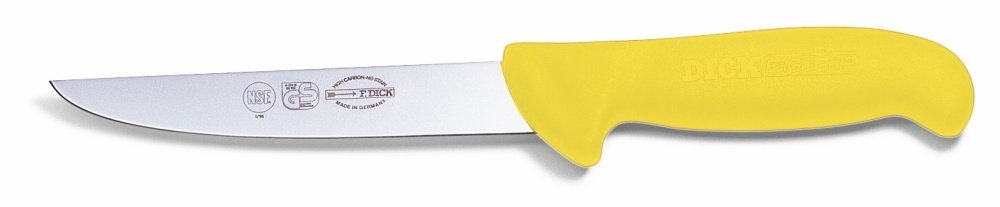 Vykosťovací nůž se širokou čepelí, žlutý v délce 18 cm