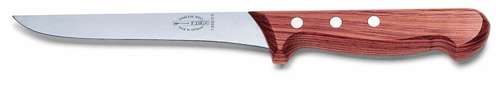 Vykosťovací nůž s úzkou čepelí a dřevěnou rukojetí v délce 13 cm