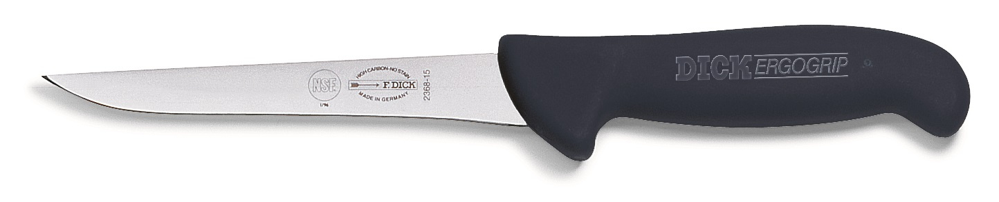 Vykosťovací nůž s úzkou čepelí, černý v délce 15 cm
