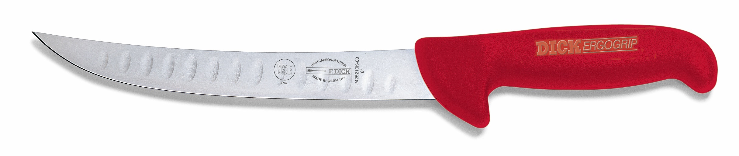 Porcovací nůž se speciálním výbrusem, červený v délce 21 cm