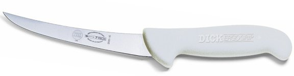Vykosťovací nůž se zahnutou čepelí, neohebný, bílý v délce 13 cm