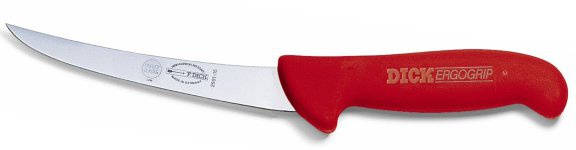 Vykosťovací nůž se zahnutou čepelí, neohebný, červený v délce 15 cm