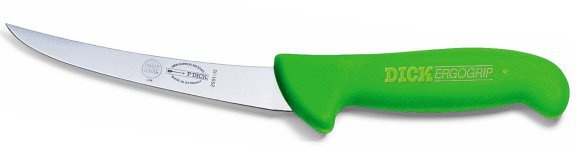 Vykosťovací nůž se zahnutou čepelí, neohebný, zelený v délce 15 cm