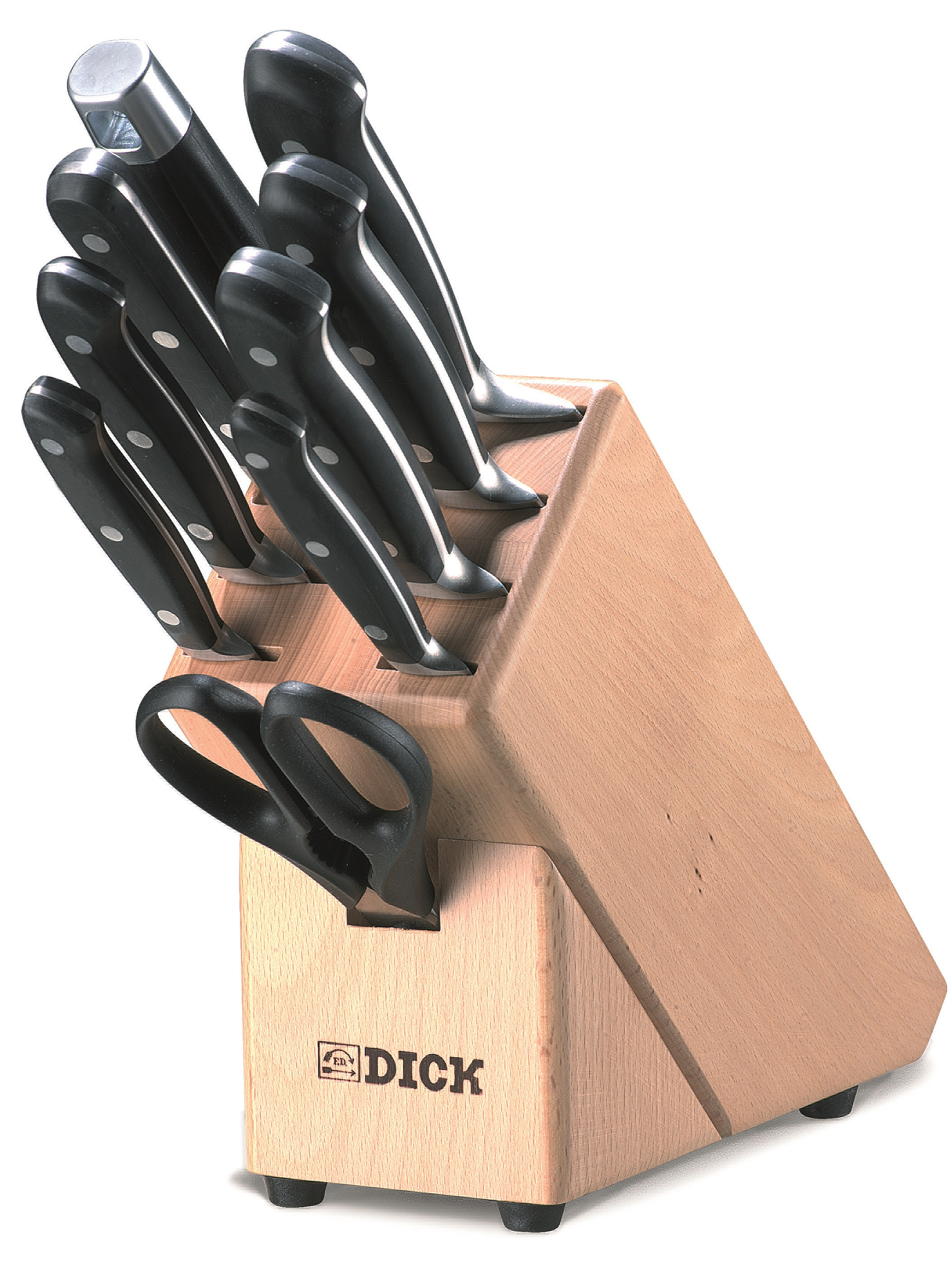Dřevěný blok/stojan na nože s kovaným příslušenstvím Premier Plus