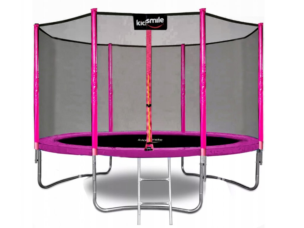 trampolina s vonkajsou sietkou ruzova
