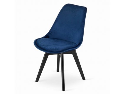 Zamatové stoličky London modré s čiernymi nohami 4 ks