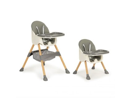 Vysoká stolička na kŕmenie 2v1 sivá s nohami v imitácii dreva