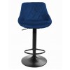 Zamatová barová stolička Oklahoma modrá s čiernym podstavcom