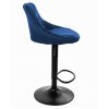 Zamatová barová stolička Oklahoma modrá s čiernym podstavcom