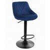 Zamatová barová stolička Oklahoma modrá s čiernym podstavcom
