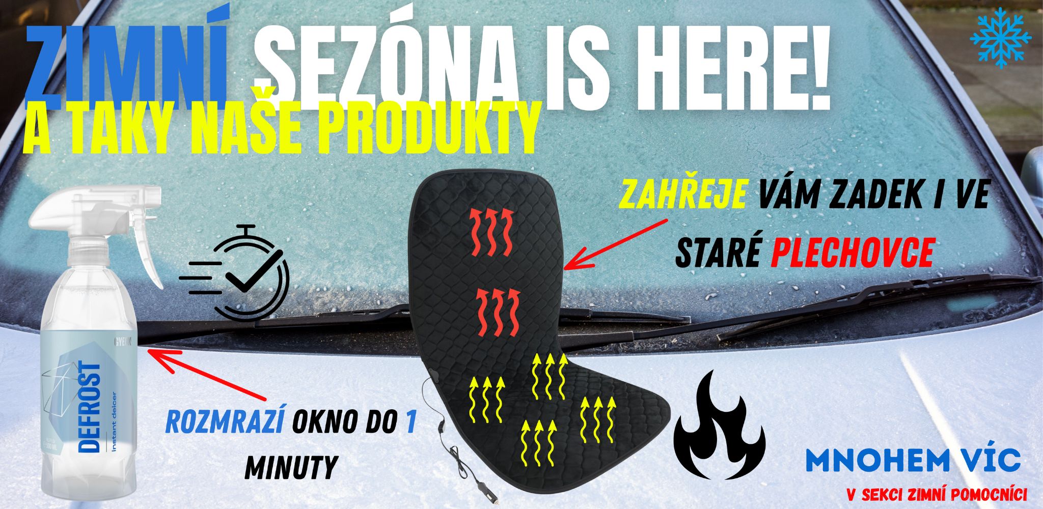 Zimní produkty a příslušenství pro údržbu auta v zimním období.