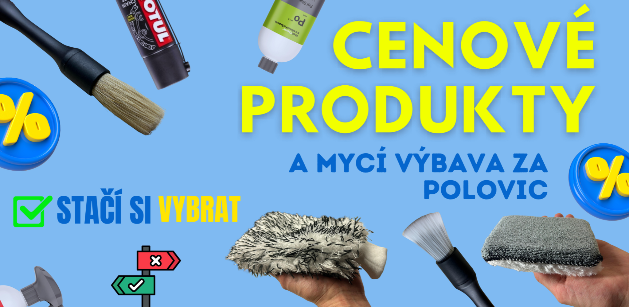 Slevová akce – vybrané moto produkty a kosmetika za poloviční cenu.