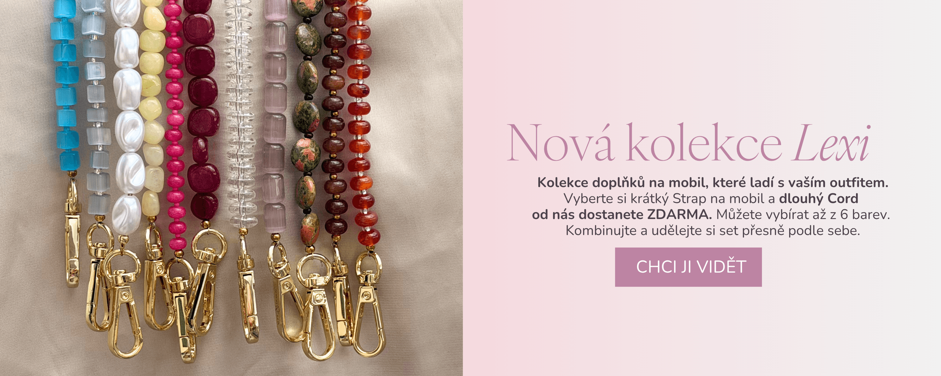 Kolekce doplňků na mobil - dlouhá šňůra na mobil ZDARMA k nákupu krátké šňůry