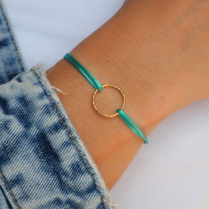 Náramek Karma Sparkle na saténové šňůrce gold filled Nufs Design