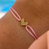 Náramek Endless Love gold filled s bílými zirkony na světle růžové saténové šňůrce Nufs Design