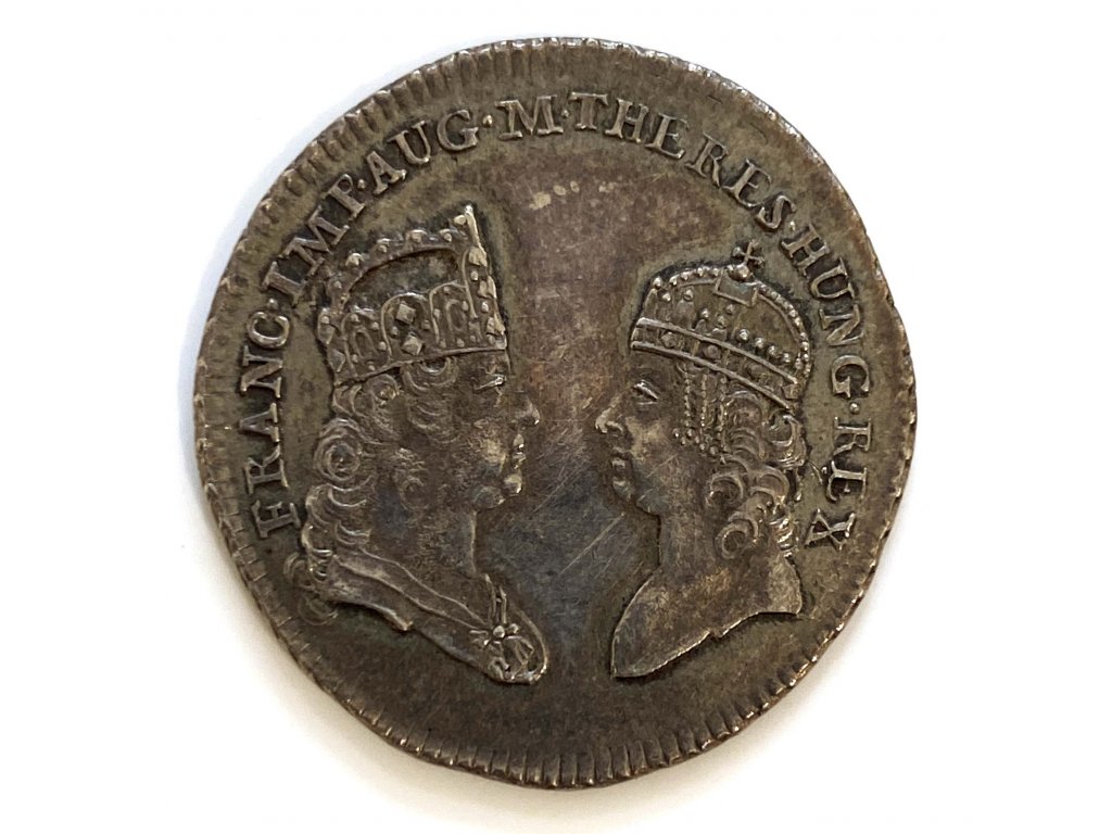 Stříbrný žeton 1751 –  Návštěva císařského páru hornouherských důlních měst – Marie Terezie