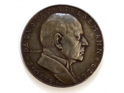 Stříbrná medaile GUSTAV STRESEMANN, 1929 Německo