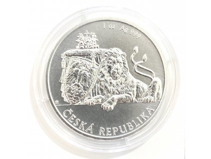 Stříbrná uncová investiční mince Český lev 2018 stand