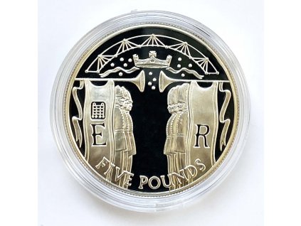 Stříbrná 5 Pounds – 50. výročí korunovace Alžběty II., 2002 Alderney  PP