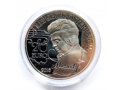 Stříbrné 20 Euro – Mozart: Der Mythos, 2016 Rakousko PP