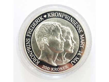 Stříbrná 200 Koruna svatba Frederika a Mary Donaldson, 2004 Dánsko PP