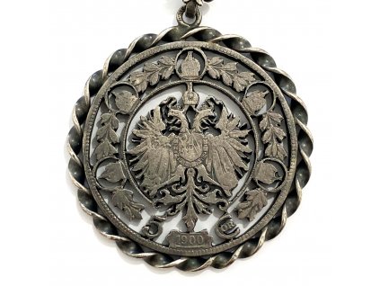 Stříbrná 5 Koruna 1900 František Josef I. náhrdelník