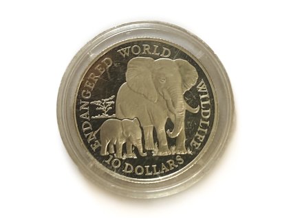 Stříbrný 10 Dollars Slon, 1990 Cookovy ostrovy proof