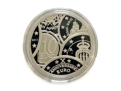 Stříbrné 10 Euro – 10 Anniversario dell' Euro, 2011 R San Marino proof
