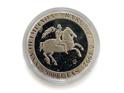 Stříbrných 2000 Pesetas – jezdectví, 1991 Španělsko proof