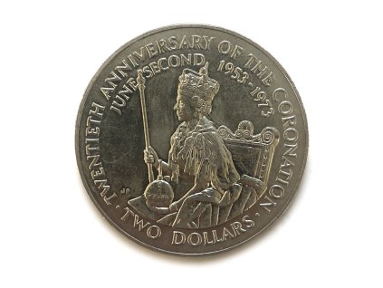 Stříbrný 2 Dollars – 20. výročí korunovace, 1973 Cookovy ostrovy