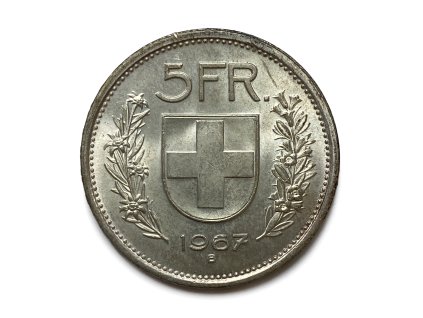 Stříbrný 5 Francs, 1967 B Švýcarsko
