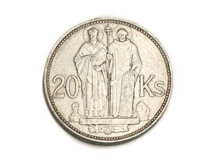 Stříbrná 20 Koruna – Cyril a Metoděj, 1941 Slovensko, dvojitý kříž