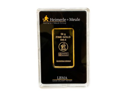 Zlatý slitek (50 g) Heimerle + Meule proof