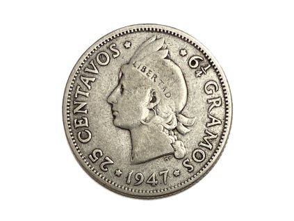 Stříbrný 25 Centavos, 1947 Dominikánská republika