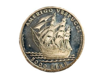 Stříbrná 5000 Lire – Amerigo Vespucci, 1995 San Marino proof