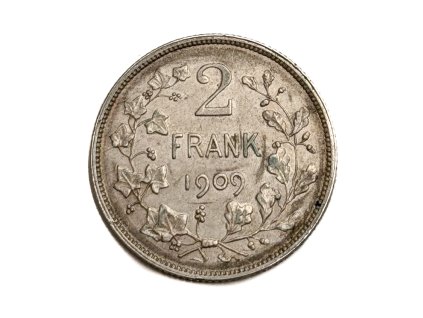 Stříbrný 2 Frank, Léopold II. 1909 Belgie