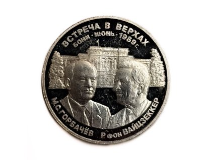 Stříbrná medaile – setkání Gorbačova a Weizsäckera v Bonnu, 1989 SSSR proof