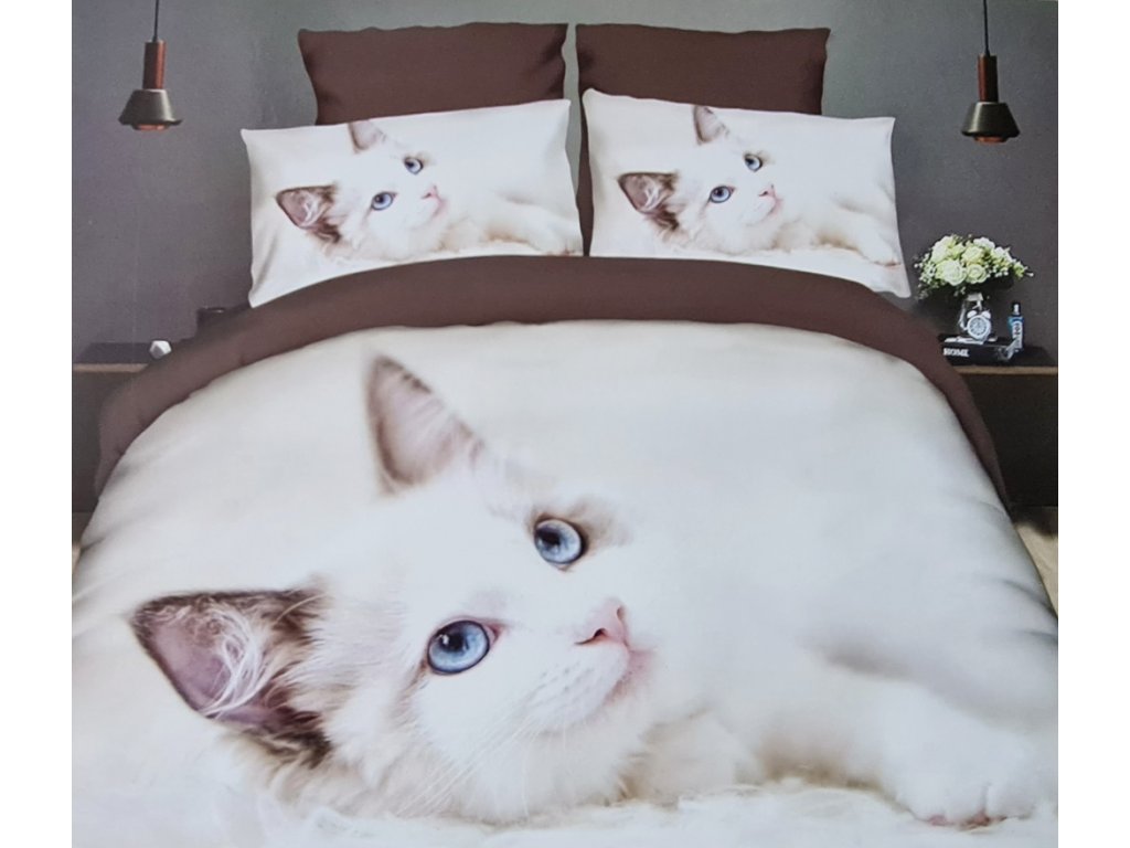 Bavlněné povlečení na dvě lůžka Bíla kočka
