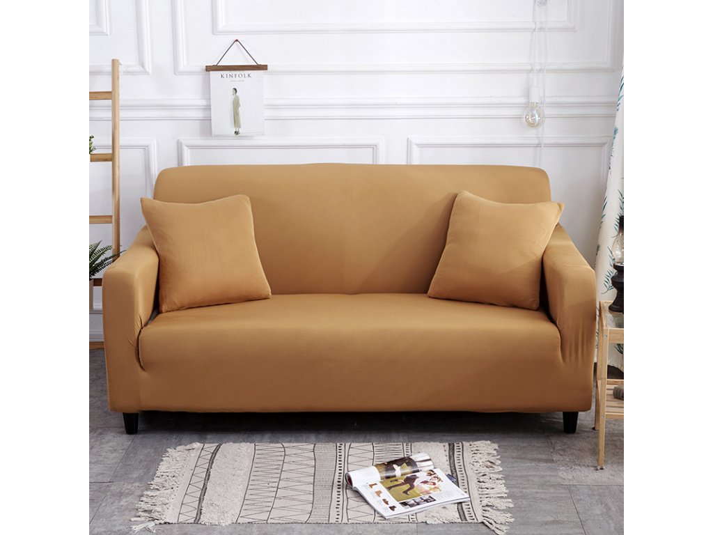 Palin Camel Color Elastic Slipcover Sofa Cover with Elastic Strap Furniture Cover for Pet