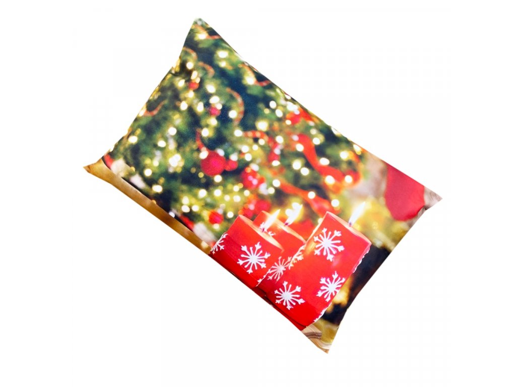 Vánoční povlak na polštář - Svíčky a vánoční strom