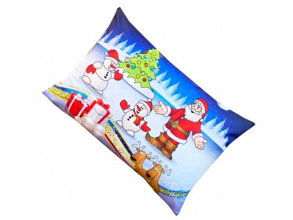 Vánoční povlak na polštář - Santa Claus a sněhuláci