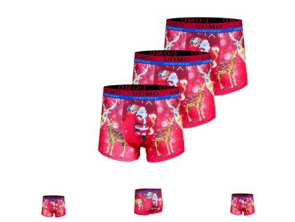 Vanoční boxerky jelen ( 3 ks v balení ) (Barva Červená, Velikost XXL)