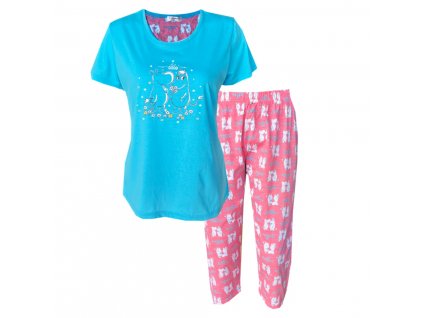 Dámské bavlněné pyžamo krátký rukáv a 3/4 kalhoty - C-Lemon