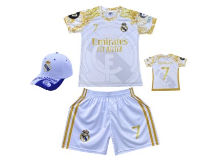 Premium dětský fotbalový dres + fotbalová kšiltovka - Real Madrid 23/24 bílá  - Cristiano Ronaldo CR7 (AWAY)