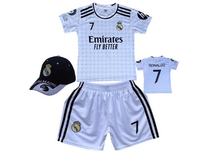 Premium dětský fotbalový dres + fotbalová kšiltovka White - Cristiano Ronaldo CR7 Fly Better