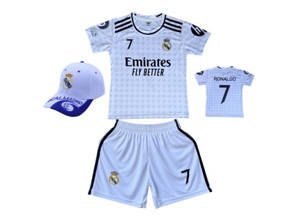 Premium dětský fotbalový dres + fotbalová kšiltovka White - Cristiano Ronaldo CR7 Fly Better